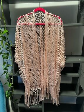 Do everything in love Champagne Pink Open Knit Fringe Shawl